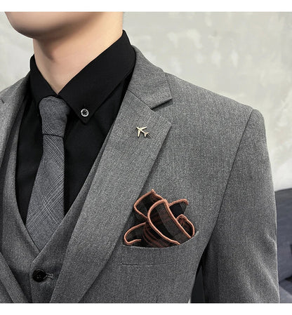 Men's Slim Fit 3-Piece Suit – Solid Color, Smart Casual & Wedding