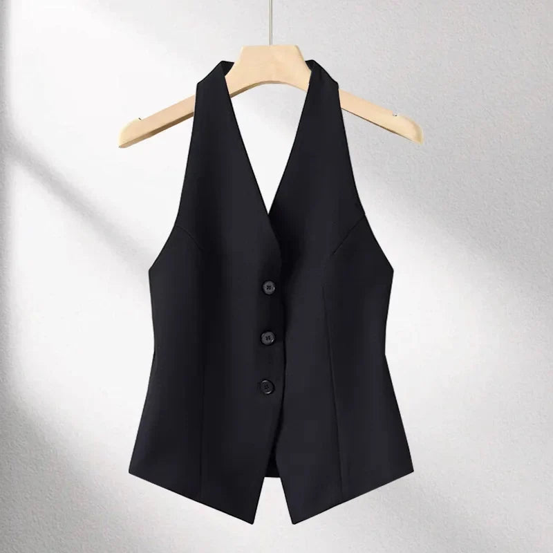 Women's Suit Vest Spring Summer New Neck-hanging Sleeveless Backless Vest Versatile Ladies Top Female Waistcoat Chaleco Mujer
