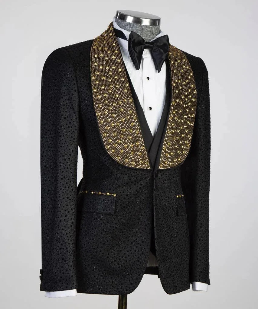 Modern Men's Suits Beads Lapel 2 Pieces Blazer Pants Business Formal Work Wear Wedding Groom Tuxedo Customized Costume Homme