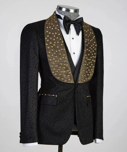 Modern Men's Suits Beads Lapel 2 Pieces Blazer Pants Business Formal Work Wear Wedding Groom Tuxedo Customized Costume Homme