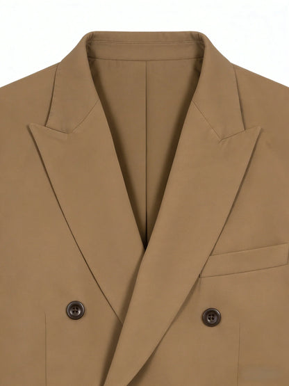 Plus Size Men Suits,Men's Luxury Brown Double Breasted Suit Jacket, Wedding & Event Formal Blazer