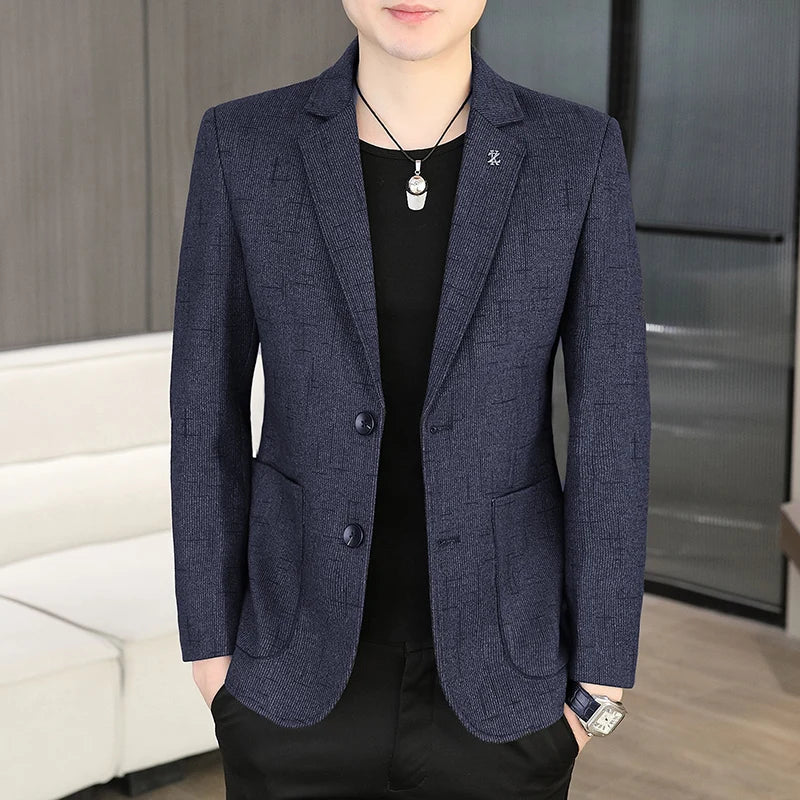 Blazer Men's Fashion Business Outdoor Travel Solid Color Trendy Wedding Youth Slimming Versatile Casual High Formal Wear Blazer