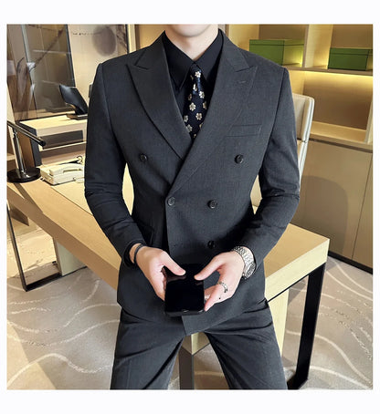 Men's Double Breasted Suit Set – Slim Fit Blazer, Vest & Pants for Wedding & Business