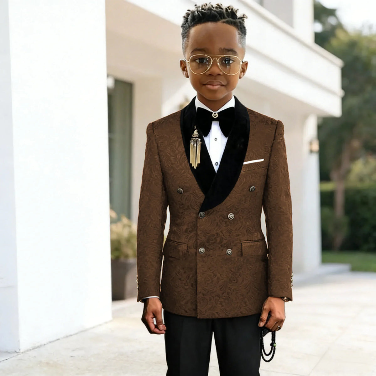 Black Jacquard Floral Boys Suits For weddings Children Suits Double Breasted Kid Wedding Prom Suits Blazers Sets For boys Tuxedo