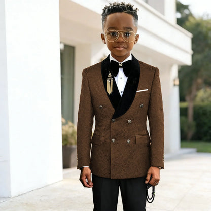 Black Jacquard Floral Boys Suits For weddings Children Suits Double Breasted Kid Wedding Prom Suits Blazers Sets For boys Tuxedo