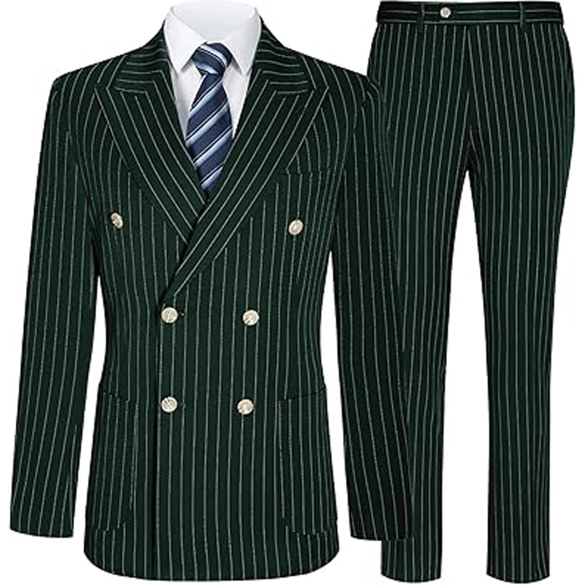 Men's Slim Fit Double Breasted Striped Suit – 2 Piece Blazer and Pants for Weddings and Formal Occasions