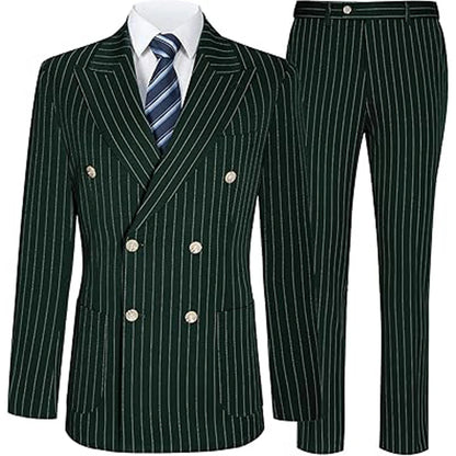 Men's Slim Fit Double Breasted Striped Suit – 2 Piece Blazer and Pants for Weddings and Formal Occasions