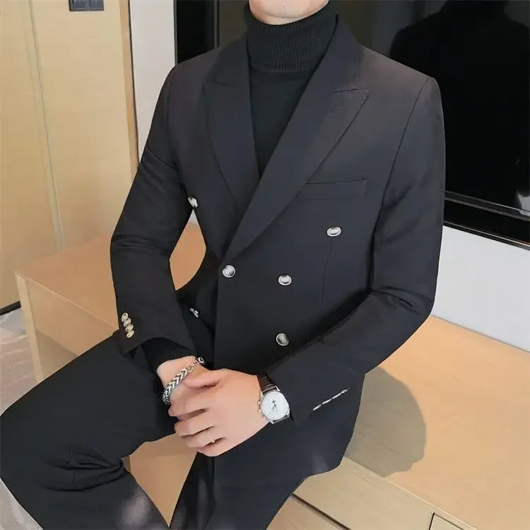 Men's Double Breasted Blazer Korean Style for Banquet and Business