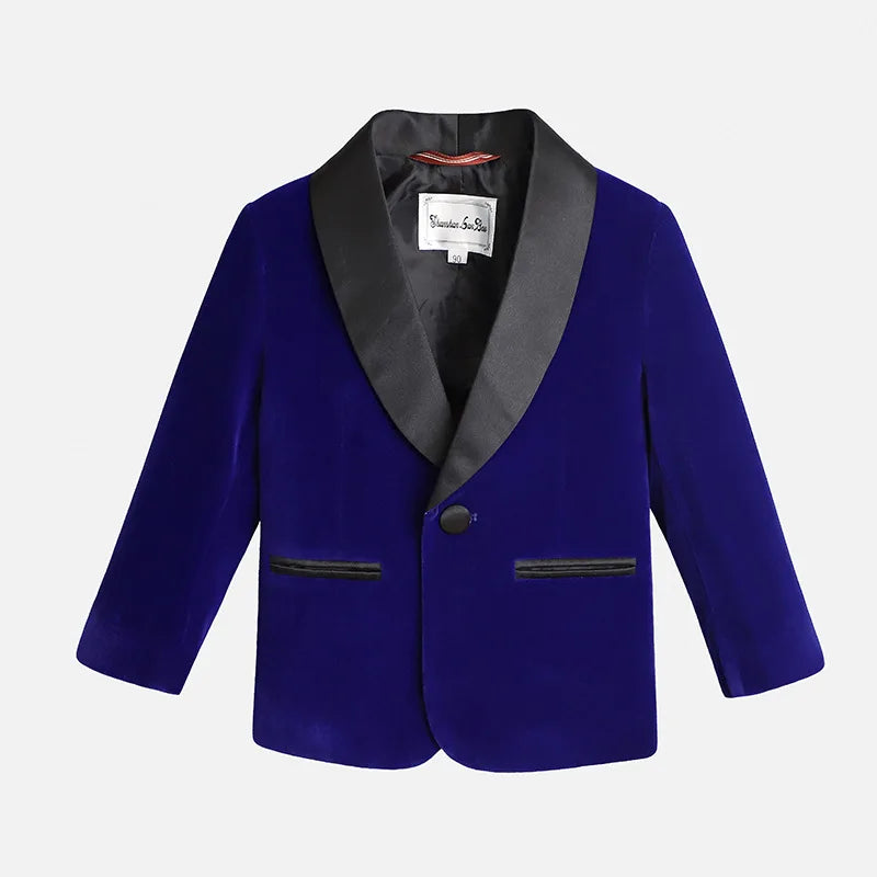 Boys Velvet Blazer Jacket Pants Bowtie 3PCS Photograph Suit Kids 1Year Birthday Dress Children Wedding Performance Evening Set