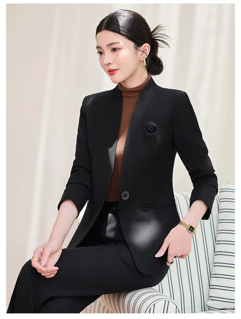Fashionable professional women's two-piece trousers + suit jacket, slim and elegant. 2025 autumn winter new styles