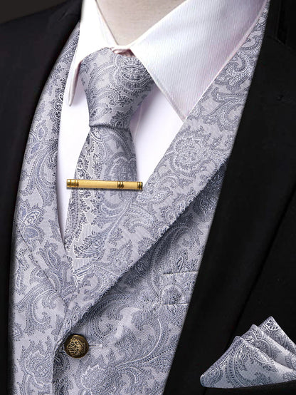 Men's Vest and Tie Set – Paisley Floral Waistcoat with Necktie for Weddings and Business Occasions