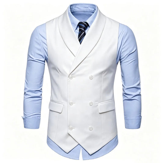 Men Vest Double Breasted with Lapel – Formal Waistcoat for Wedding, Prom & Business