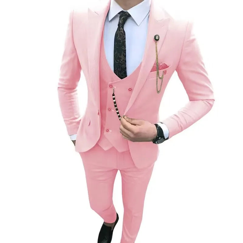 Nouveaux Costumes Homme de Luxe Élégants Ensemble 3 Pièces Tendance Décontracté Chic Coupe Ajustée Revers Pointu Blazer Social Mariage Smoking Bureau