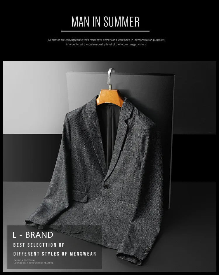 Spring Autumn Classic Checkered Suit Jacket Men Slim Fit Casual Business Office Uniform Formal Jacket Wedding Groom Men Blazers