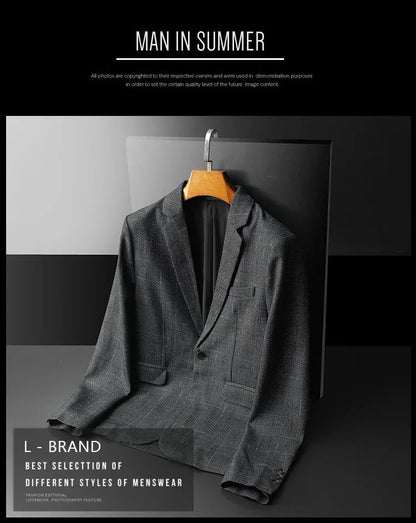 Spring Autumn Classic Checkered Suit Jacket Men Slim Fit Casual Business Office Uniform Formal Jacket Wedding Groom Men Blazers