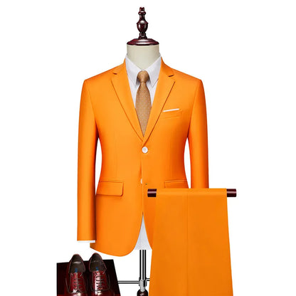 Men's 2 Piece Suit , Two Button Slim Fit Solid Jacket and Pants Set, Suits for Men Prom Party Wedding & Business