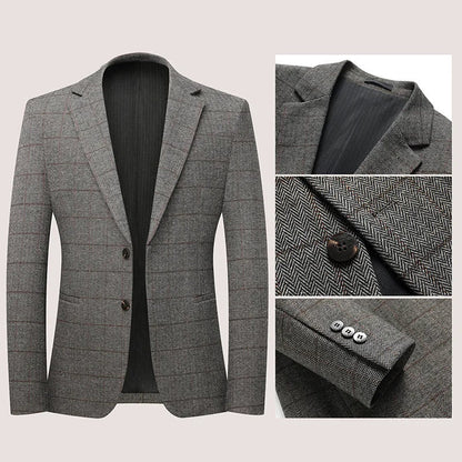 KIDWHXR Spring Autumn Men Suit Coat Retro Plaid Business Casual Male Blazer Non-ironing Single-breasted Versatile Man Outerwear
