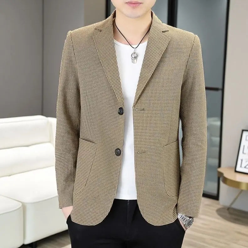 Men's Plaid Blazer for Casual Business Spring Autumn | Khaki Dark Gray Light Gray