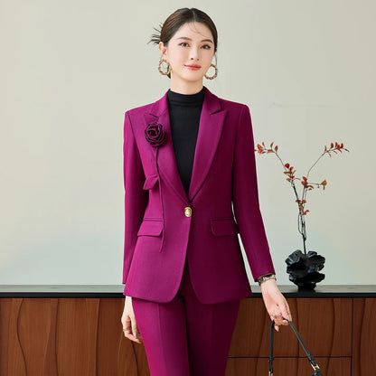 Hot Selling Autumn Winter Women's Professional Suit New Fashion Formal Slim Blazer And Trousers Two Piece Work Uniform