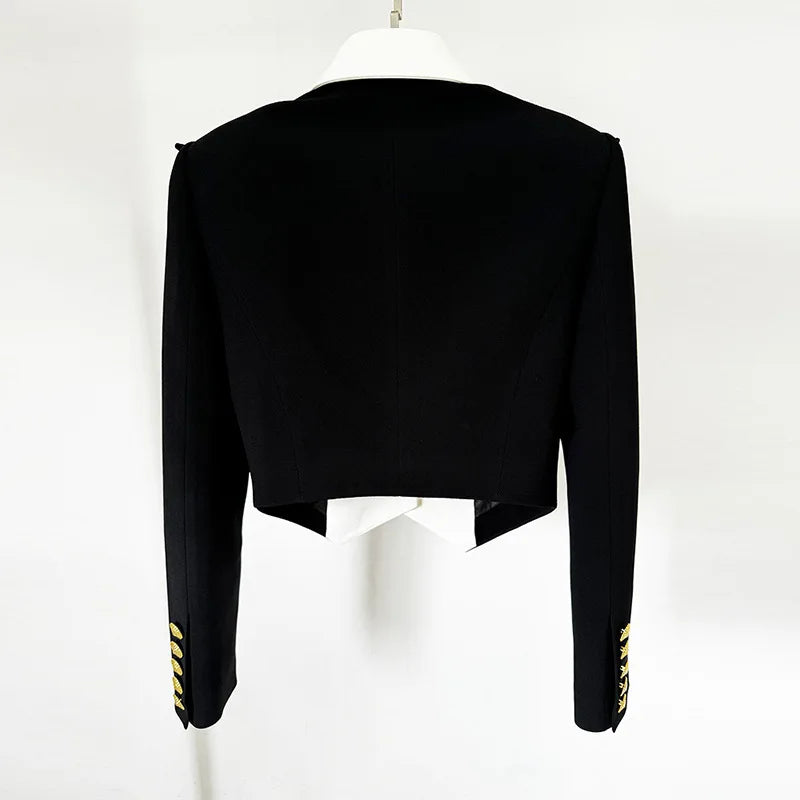 Women Short Blazer Color Block Single Breasted Slim Fit Jacket Turn-down Collar Elegant Coat New Spring Autumn 2026 HK19240