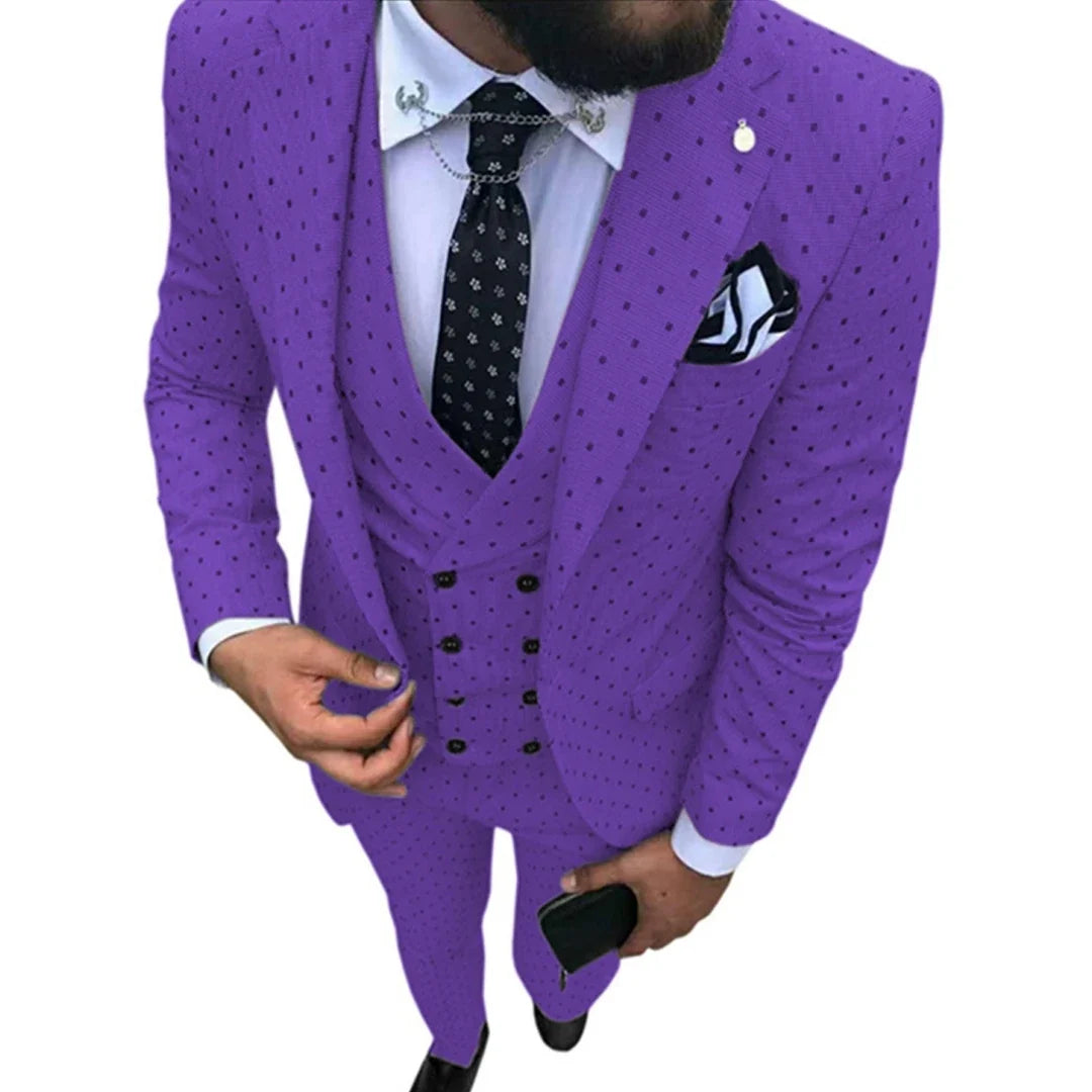 Men Suit 3 Pieces Gray Polka Dot With Lapel For Wedding Banquet Birthday Party Business Work Casual Daily Set Jacket Vest Pants