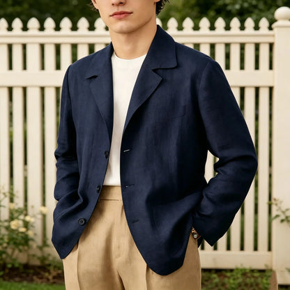 Blazer Men Linen Cotton Single Breasted Classic Fit Lightweight Summer Sport Coat for Beach and Casual Wear