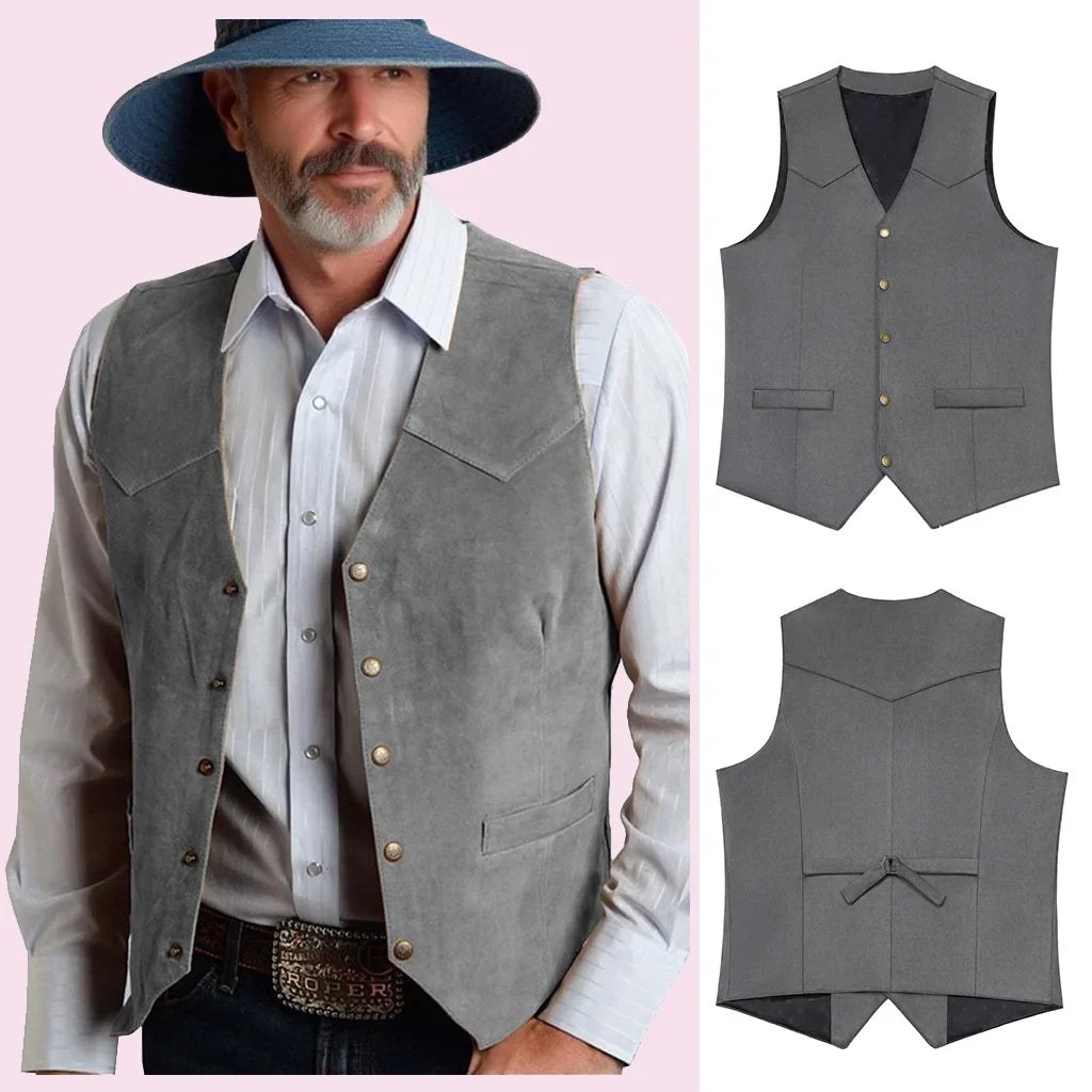 Men's Suit Vest Slim Fit V-Neck Metal Buttons Flannel Waistcoat for Business & Smart Casual Occasions