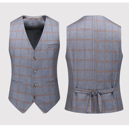 Men's Suit Set – Blazer, Vest & Trousers – British Grid Smart Casual for Business & Weddings