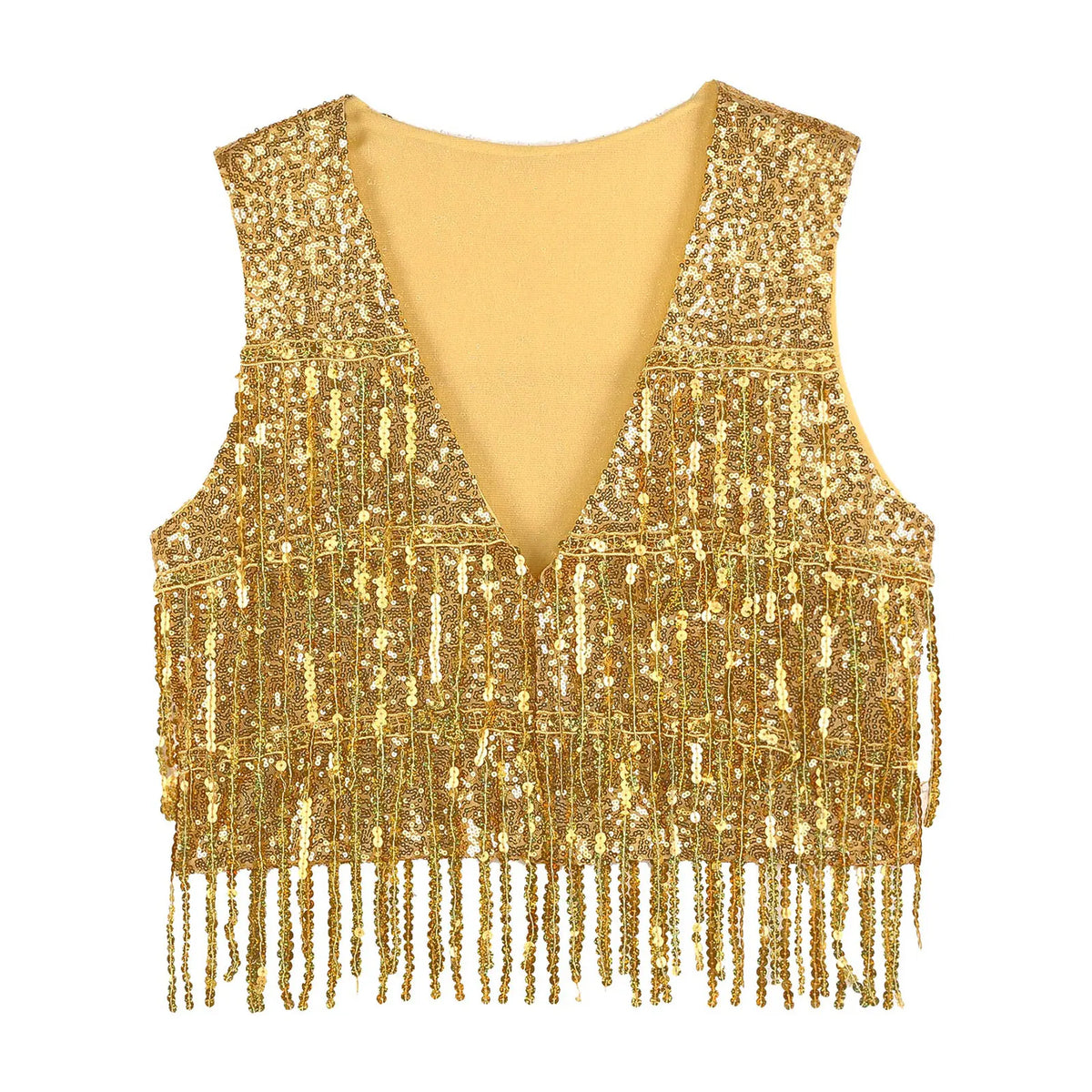 Fashion Sequins Vests Women's Tassel Sleeveless Waistcoat Jazz Dance Costume Shiny Vest 80s Disco Music Festival Party Clubwear