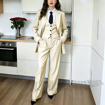 Classic Peaked Lapel Women's Pant Suits 3 Piece Formal Office Regular Fit Single Breasted Business Occasion Party Event Outfit