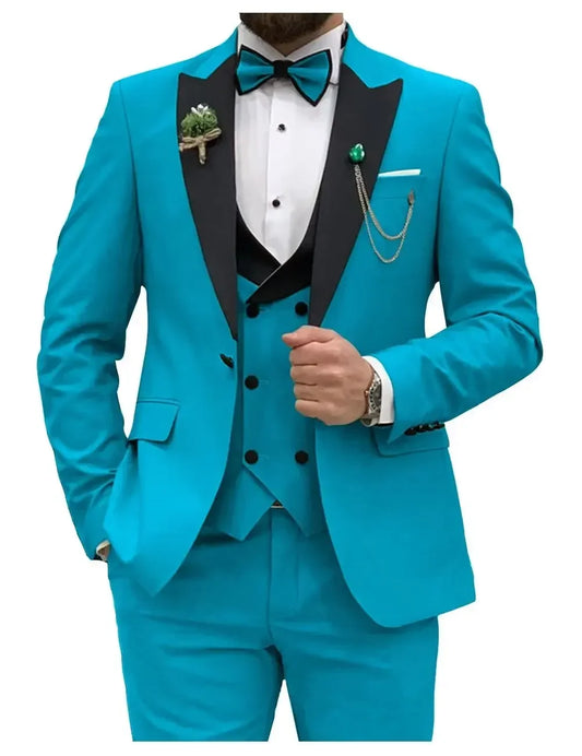 Men wedding Suits Double Breasted Groom Formal Business Male Blazer Set Peak Lapel Party Wedding Tuxedo(Jacket+Vest+Pants)