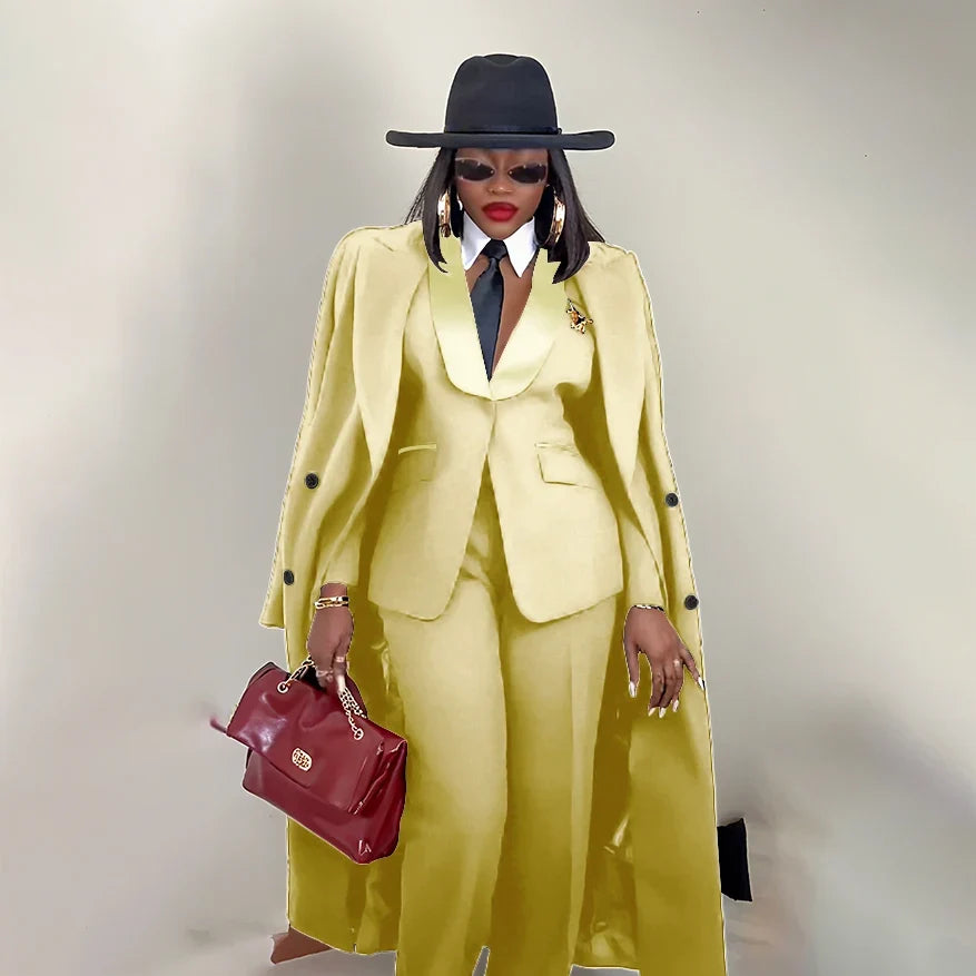 Modern Women's Suit New 3 Piece Pants Sets Blazer+Trousers+Overcoat Office Commute Elegant Style Banquet Dinner Formal Wear