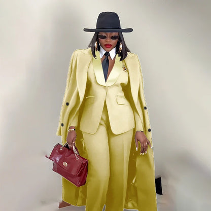 Modern Women's Suit New 3 Piece Pants Sets Blazer+Trousers+Overcoat Office Commute Elegant Style Banquet Dinner Formal Wear