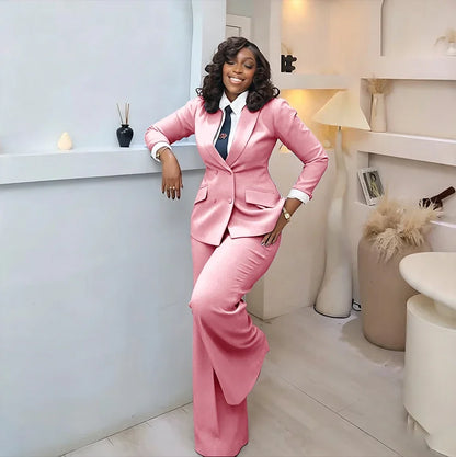 Classic Professional Burgundy Double Breasted Women's Suit Office Formal 2 Piece Jacket Pants Set Casual Daily Streetwear
