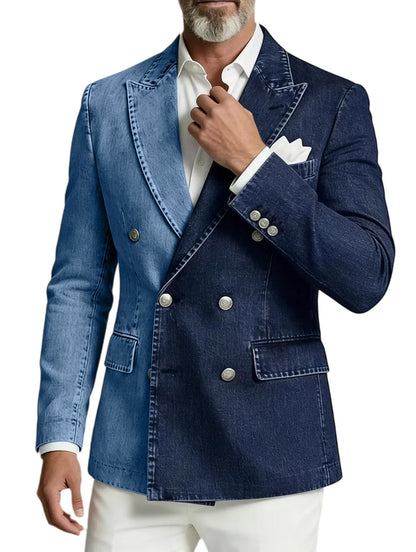 Men's Double Breasted Denim Blazer – Peak Lapel Slim Fit Jacket for Casual & Party Wear