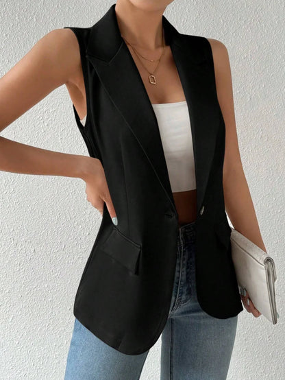 Women's Chic Sleeveless Blazer Vest - Casual Office Work Waistcoat Elegant Lapel Collar Sleeveless Blazer