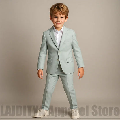 Chic Boys Slim Fit 2 Piece Suit Blazer Pants Fashion Outfit Wedding Party Photoshoot Daily Formal Kids Clothing Set 2026