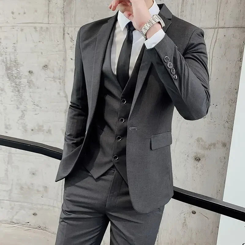 Men's 3-Piece Suit Slim Fit Blazer Vest Pants Set Business Formal Wedding