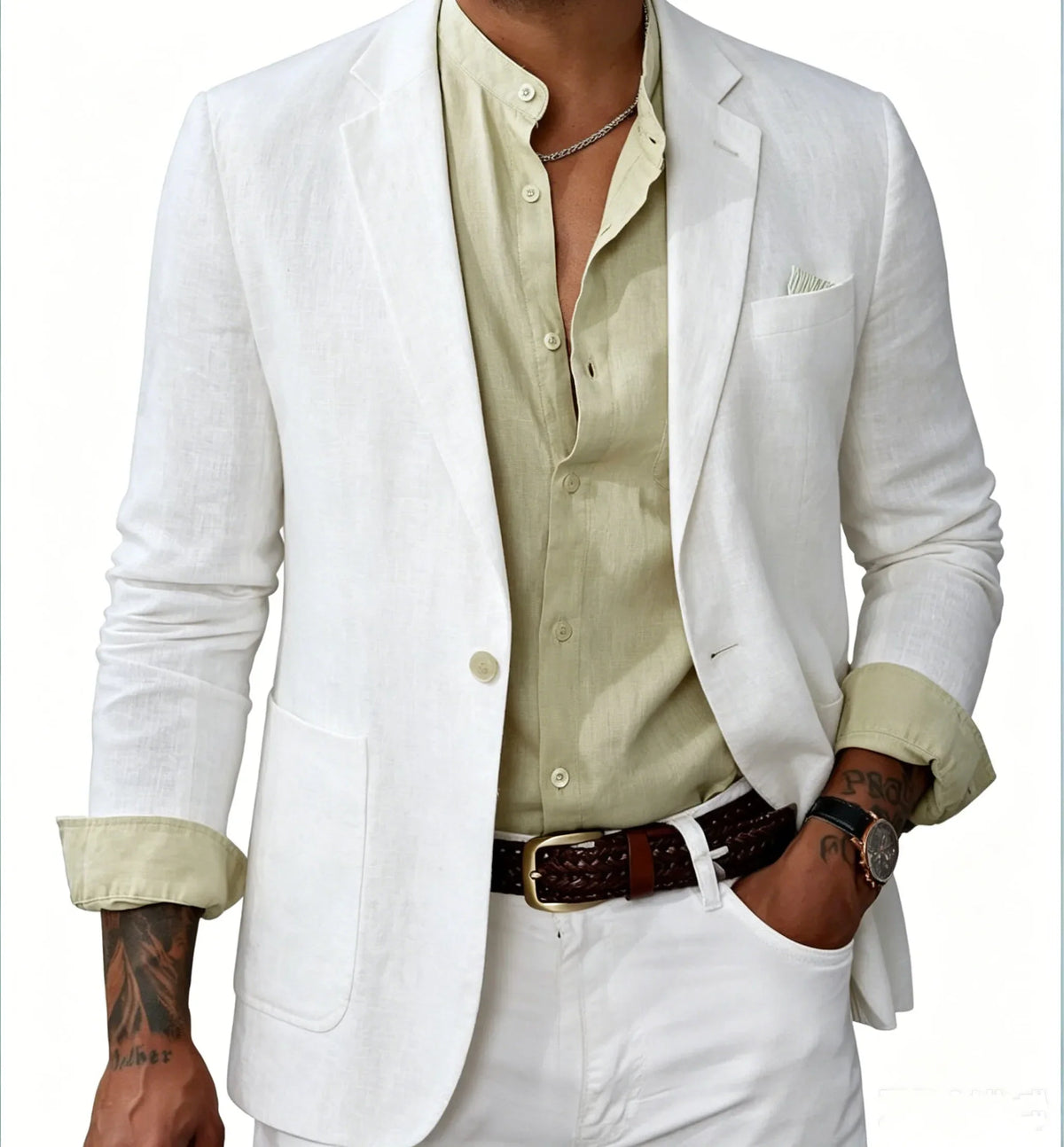 Men's Cotton Linen Blazer Solid Slim Fit Breathable Lightweight Casual Sport Coat One Button Lapel Suit Jacket for Daily Summer