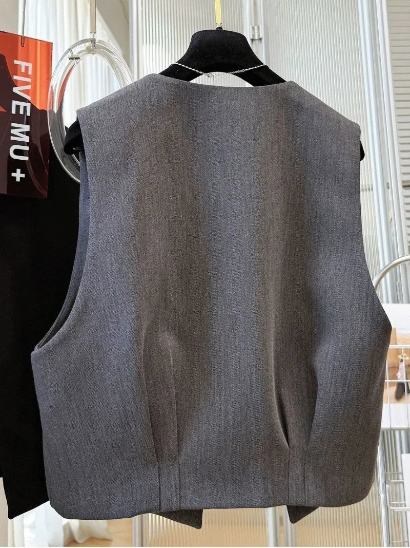 Women Blazer Vest New Spring Summer O-Neck Lined Coat Cardigan Sleeveless Jacket Casual Solid Short Suits Waistcoat Tank Tops