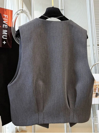 Women Blazer Vest New Spring Summer O-Neck Lined Coat Cardigan Sleeveless Jacket Casual Solid Short Suits Waistcoat Tank Tops