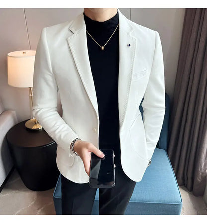 British Style Autumn Suede Business Casual Suit Jacket for Men High Quality Social Office Blazers Wedding Groom Dress Coats