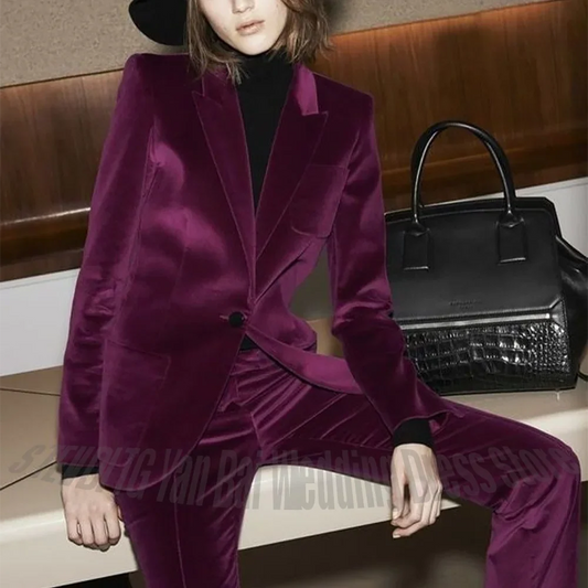 Luxury Velvet Women Suit Slim Fitted Single Button Peaked Lapel High Quality Foer