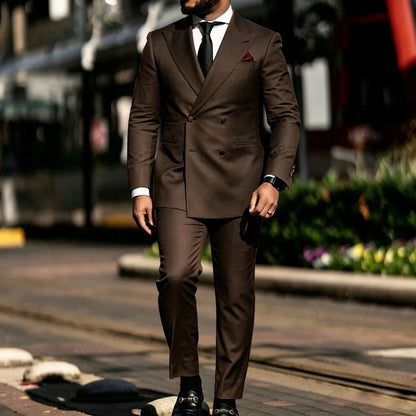 Men Suit Yellow 2 Pieces Double Breasted Solid With Lapel For Wedding Groom Banquet Party Prom Business Work Office Jacket Pants