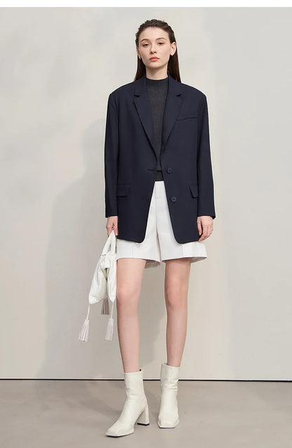 Women's Jacket 2025 Autumn New Commuter Elegant Solid Loose Top Women Long Sleeves Single Breasted Blazer Ladies 12553060