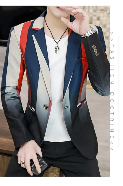 Blazer Men's Fashion Business Gentleman Slim-fit Stripes British Style Outdoor Performance Trend Wedding Banquet Casual Blazer