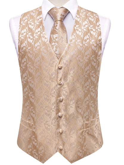 Men's Vest Necktie Pocket Square Three-Piece Set for Weddings Banquets and Formal Occasions – Apricot