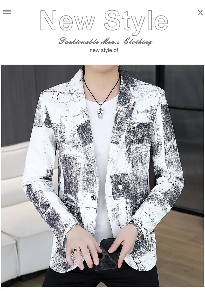 Blazer Men's Business Gentleman Wedding Fashion Versatile Trendsetter Comfortable To Wear Best Man Print Slim and Casual Blazer