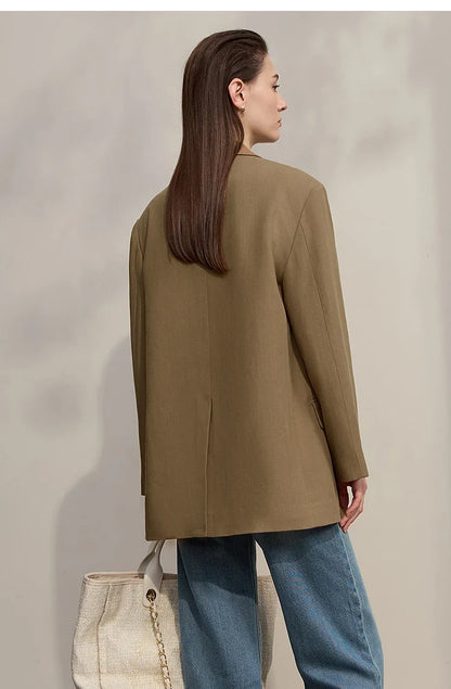 Women's Jacket 2025 Autumn New Commuter Elegant Solid Loose Top Women Long Sleeves Single Breasted Blazer Ladies 12553060