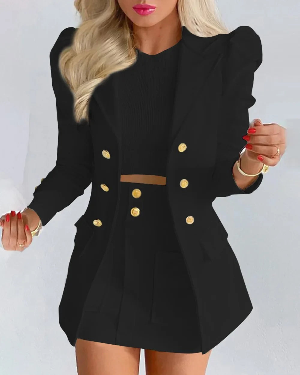 Fashionable Casual Print Long Sleeve Women's Suiting Skirt Ensemble Autumn Commute Wear Polyester Fabric Unisex O2O Sales